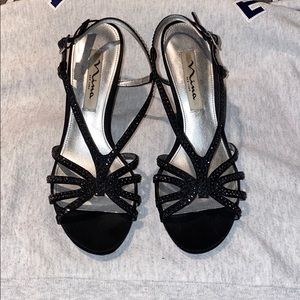 Nina New York black heels studded with rinestones